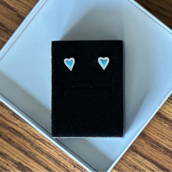 PRIMROSE Sterling Silver Pave Cubic Zirconia Turquoise Heart Studs - Picture 3 of 3
